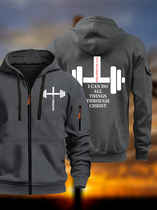 Fitness Philippians 4 : 13 Jesus God Christian Zipper Hoodies