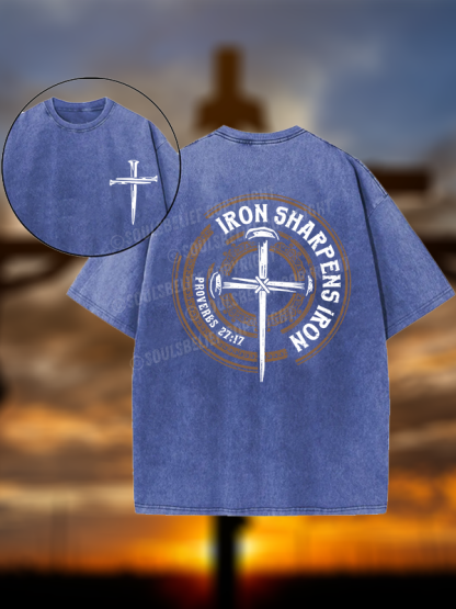 Iron Sharpens Iron - Proverbs 27:17 Christian Washed T-Shirt