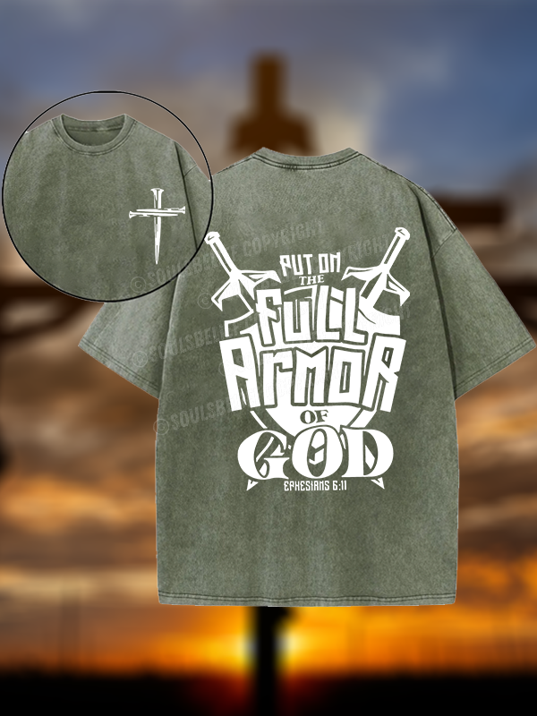 Put on The Full Armour of God Christian Washed T-Shirt