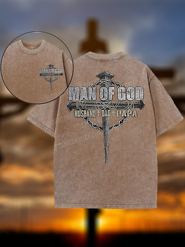Man Of God Husband Dad PaPa Christian Washed T-Shirt