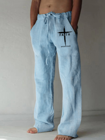 Men's Faith Over Fear Cross Christian Beach Pants