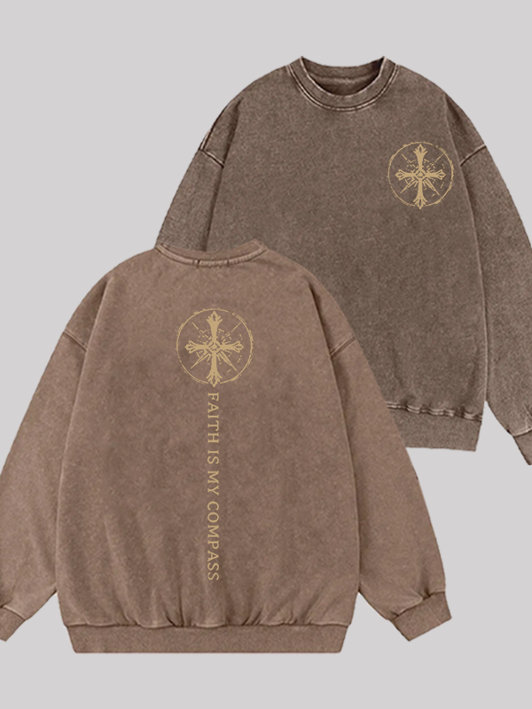Faith Is My Compass Jesus God Christian Washed Sweatshirt