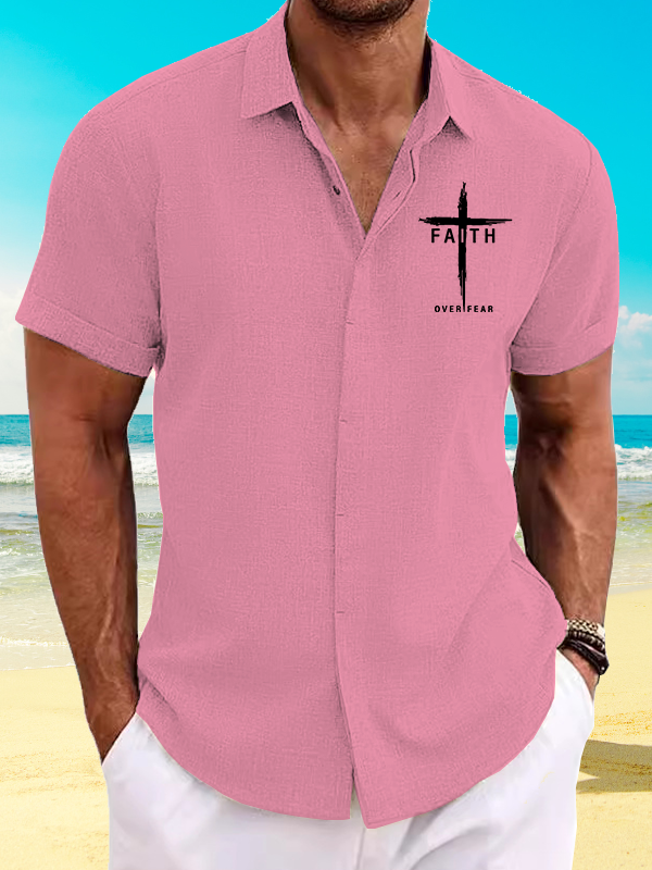 Faith Over Fear Cross Jesus God  Christian Short Sleeve Shirt