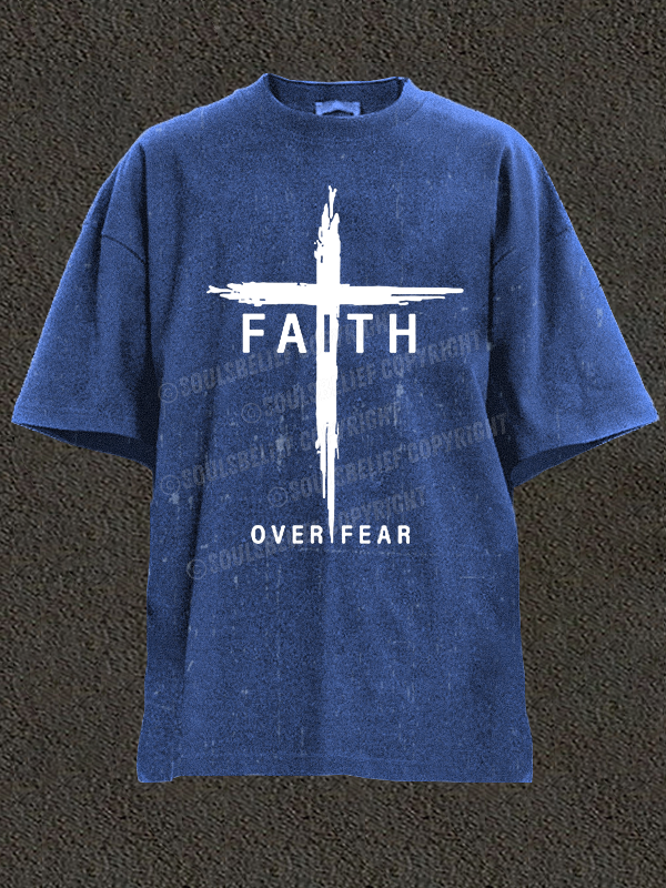 Faith Over Fear Cross Christian Washed T-Shirt