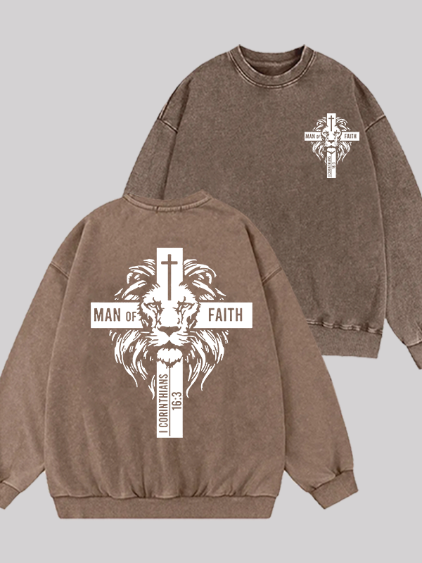 Man of Faith Jesus God Christian Washed Sweatshirt