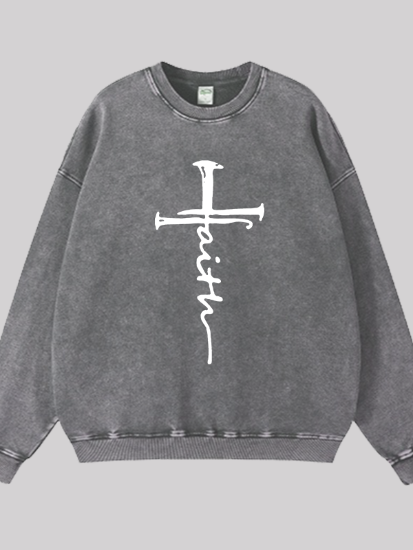 Cross  Jesus God Christian Washed Sweatshirt