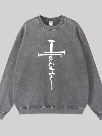 Cross  Jesus God Christian Washed Sweatshirt