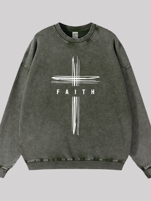 Faith Cross Jesus God Christian Washed Sweatshirt