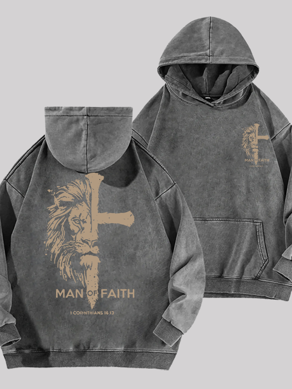 Man of Faith  Jesus God Christian Washed Hoodie