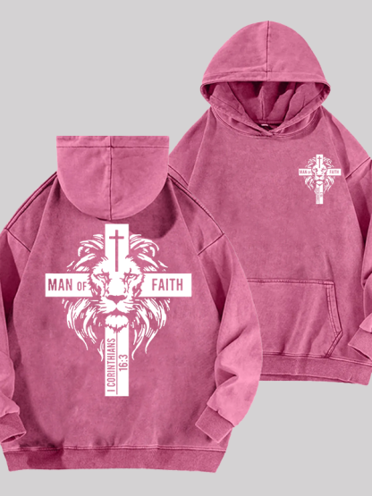 Man of Faith Jesus God Christian Washed Hoodie