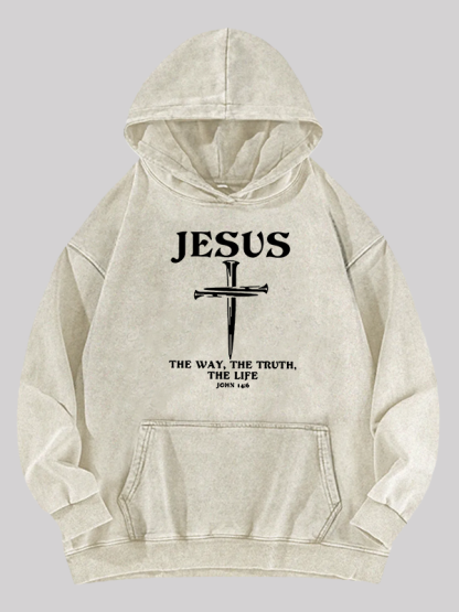 Jesus The Way The Truth The Life Jesus God Christian Washed Hoodie