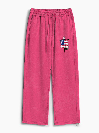 Faith Flag Cross Jesus God Christian Washed Sweatpants