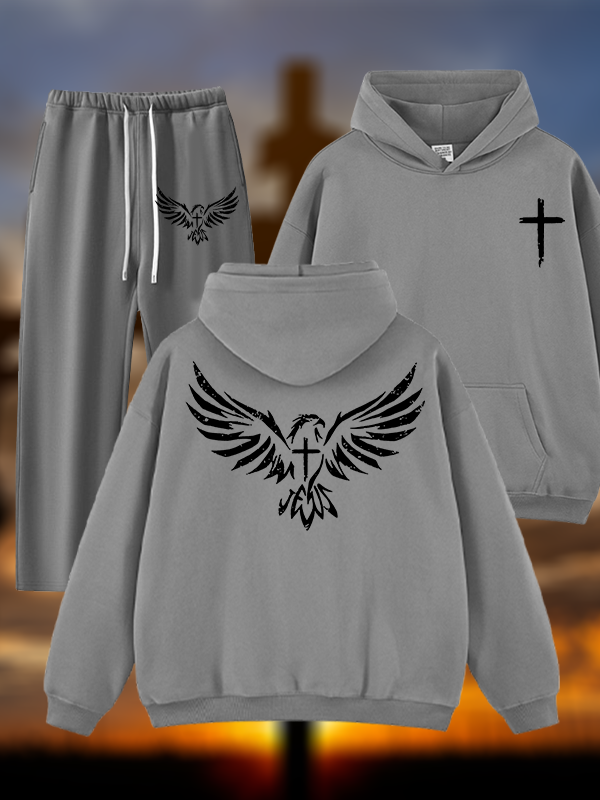 Wings Like Eagles Jesus God Christian Plush Fleece-Lined Hoodie Set