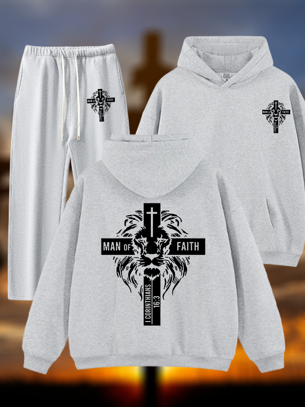 Man of Faith  Jesus God Christian Plush Fleece-Lined Hoodie Set
