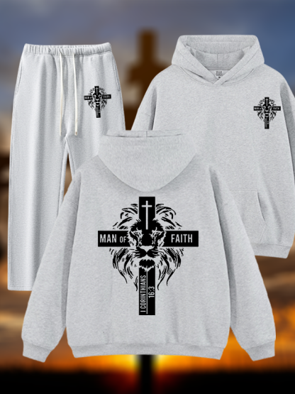 Man of Faith  Jesus God Christian Plush Fleece-Lined Hoodie Set
