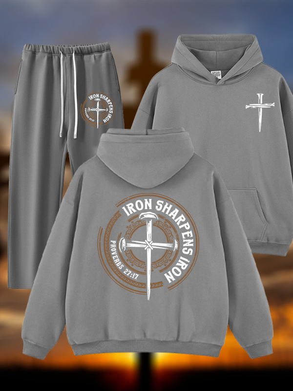 Iron Sharpens Iron - Proverbs 27:17  Jesus God Christian Plush Fleece-Lined Hoodie Set