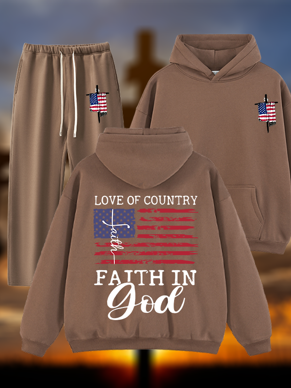 Faith In God Jesus God Christian Plush Fleece-Lined Hoodie Set