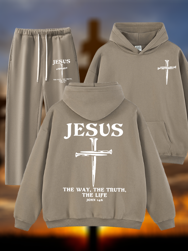 Jesus The Way The Truth The Life Jesus God Christian Plush Fleece-Lined Hoodie Set