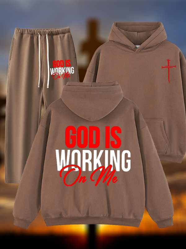 God Is Working On Me  Jesus God Christian Plush Fleece-Lined Hoodie Set