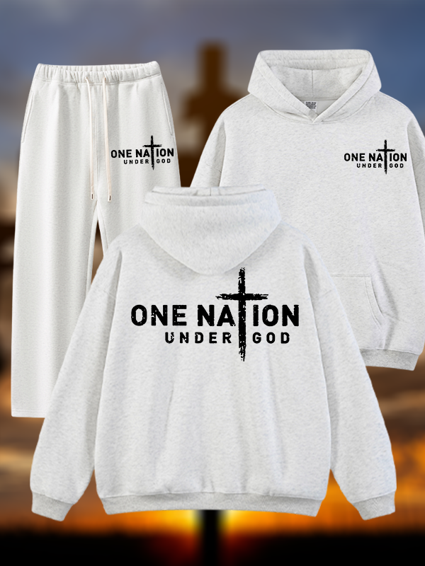 One Nation Under God Cross Jesus God Christian Plush Fleece-Lined Hoodie Set