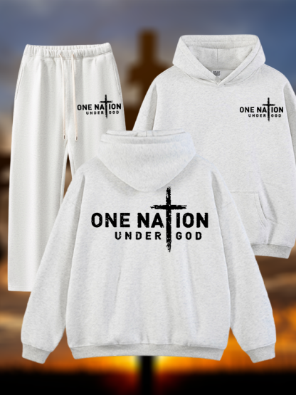 One Nation Under God Cross Jesus God Christian Plush Fleece-Lined Hoodie Set