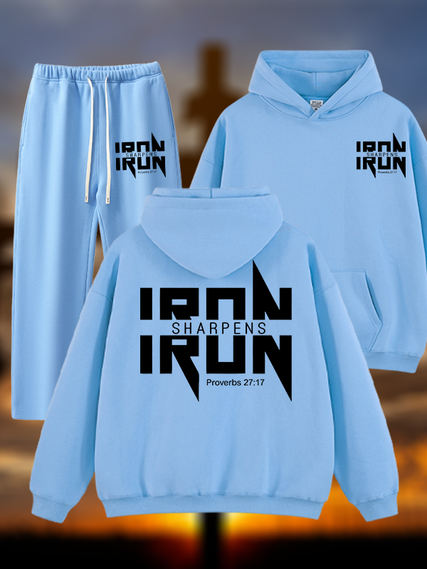 IRON SHARPENS IRON Proverbs 27:17 Jesus God Christian Plush Fleece-Lined Hoodie Set
