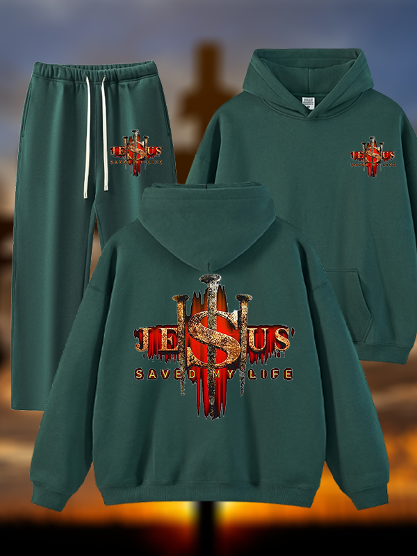 Jesus Saved My Life Jesus God Christian Plush Fleece-Lined Hoodie Set