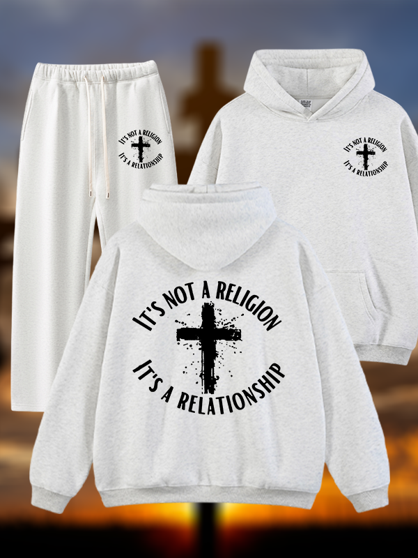 It's Not A Religion It's A Relationship Jesus God Christian Plush Fleece-Lined Hoodie Set