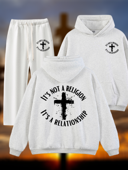 It's Not A Religion It's A Relationship Jesus God Christian Plush Fleece-Lined Hoodie Set