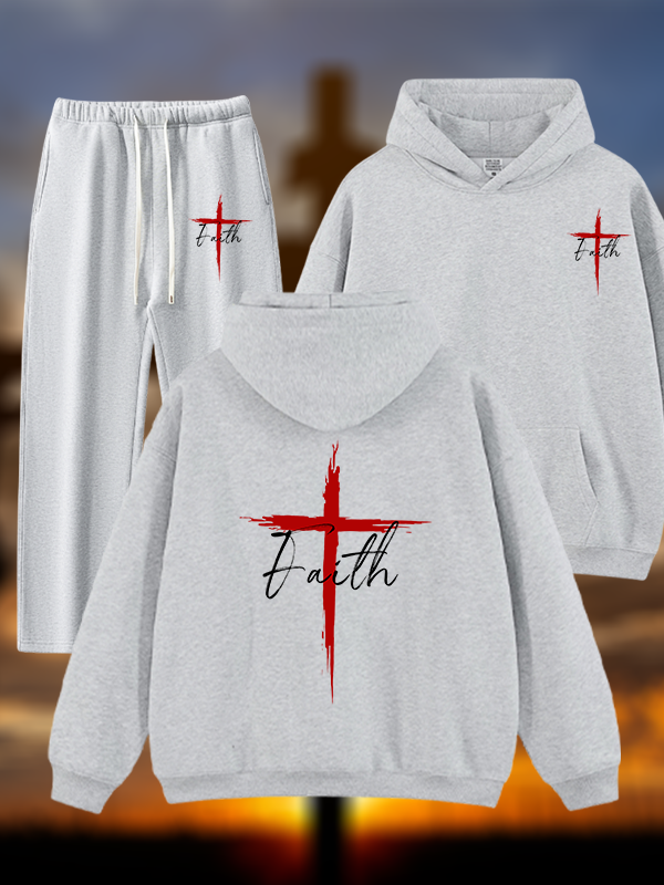 Faith  Jesus God Christian Plush Fleece-Lined Hoodie Set