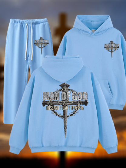 Man Of God Husband Dad PaPa Jesus God Christian Plush Fleece-Lined Hoodie Set