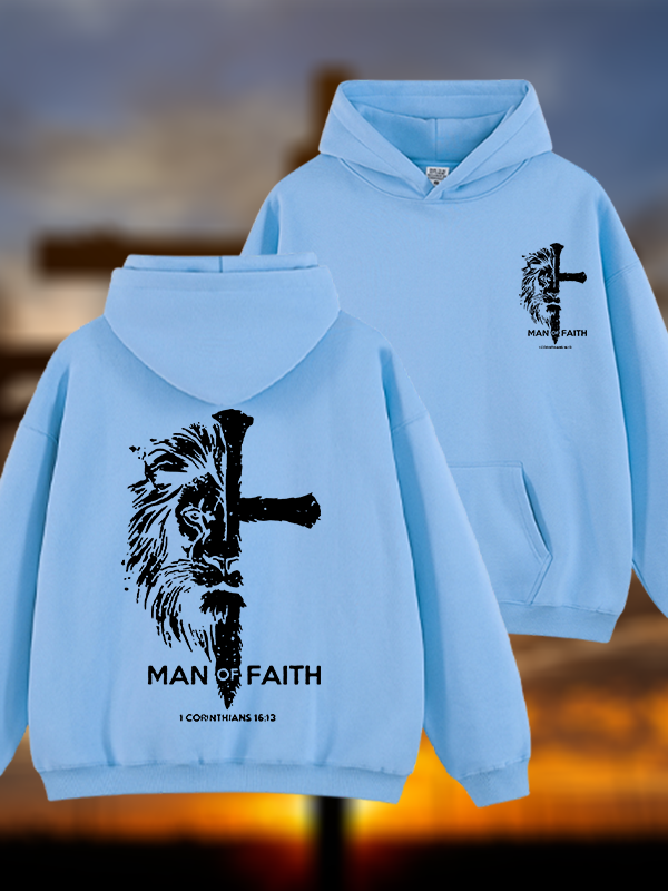 Man of Faith Jesus God Christian Plush Fleece-Lined Hoodie