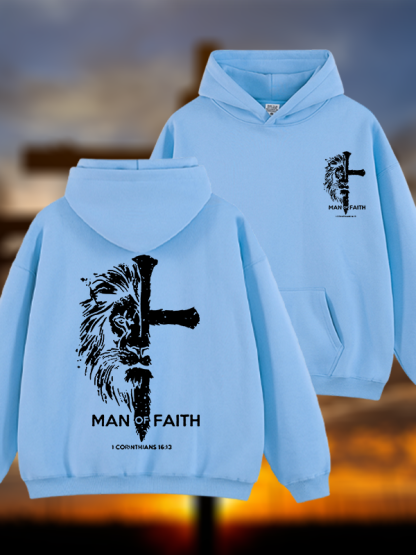 Man of Faith Jesus God Christian Plush Fleece-Lined Hoodie