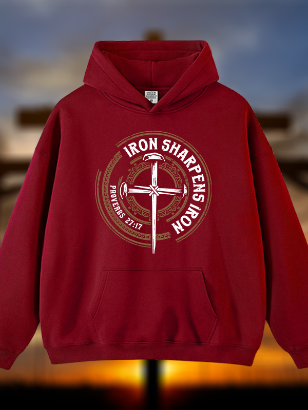Iron Sharpens Iron - Proverbs 27:17 Jesus God Christian Plush Fleece-Lined Hoodie