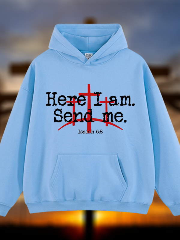 Here I Am Send Me - Bible Verse Isaiah 6:8  Jesus God Christian Plush Fleece-Lined Hoodie