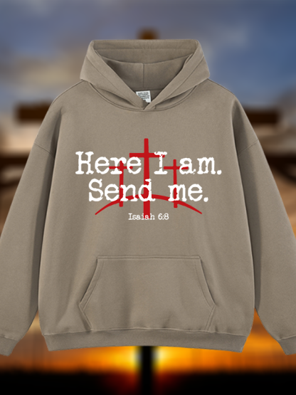 Here I Am Send Me - Bible Verse Isaiah 6:8  Jesus God Christian Plush Fleece-Lined Hoodie