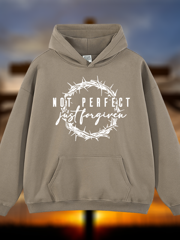 Not Perfect Just Forgiven Religious Jesus God Christian Plush Fleece-Lined Hoodie