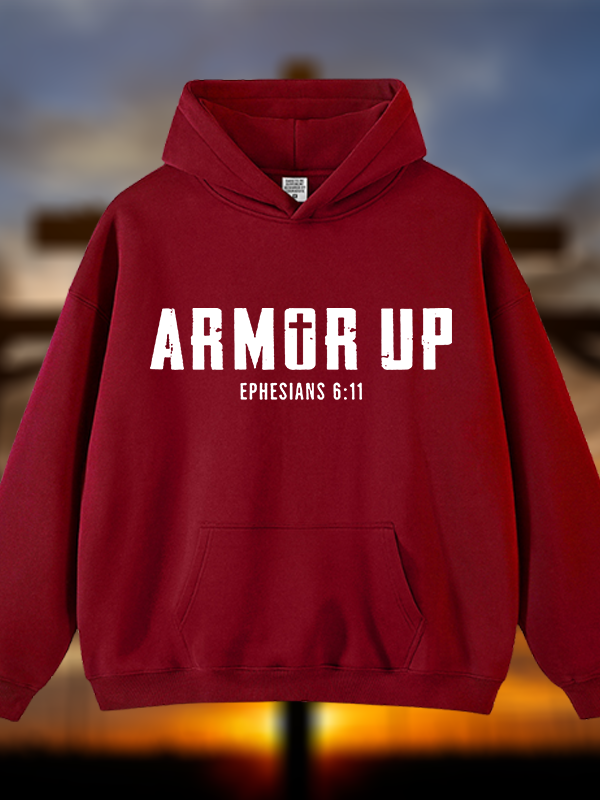 Armor Up Jesus God Christian Plush Fleece-Lined Hoodie
