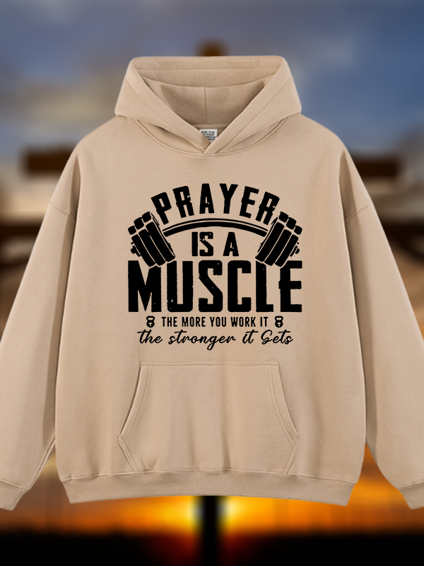 Prayer Is A Muscle Cross Jesus God Christian Plush Fleece-Lined Hoodie