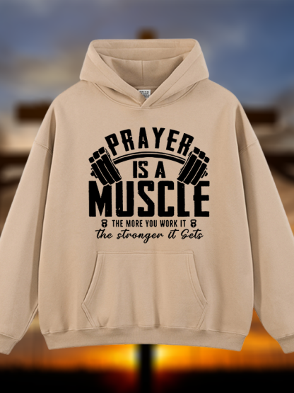 Prayer Is A Muscle Cross Jesus God Christian Plush Fleece-Lined Hoodie