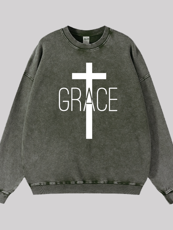 Grace Cross Jesus God Christian Washed Sweatshirt