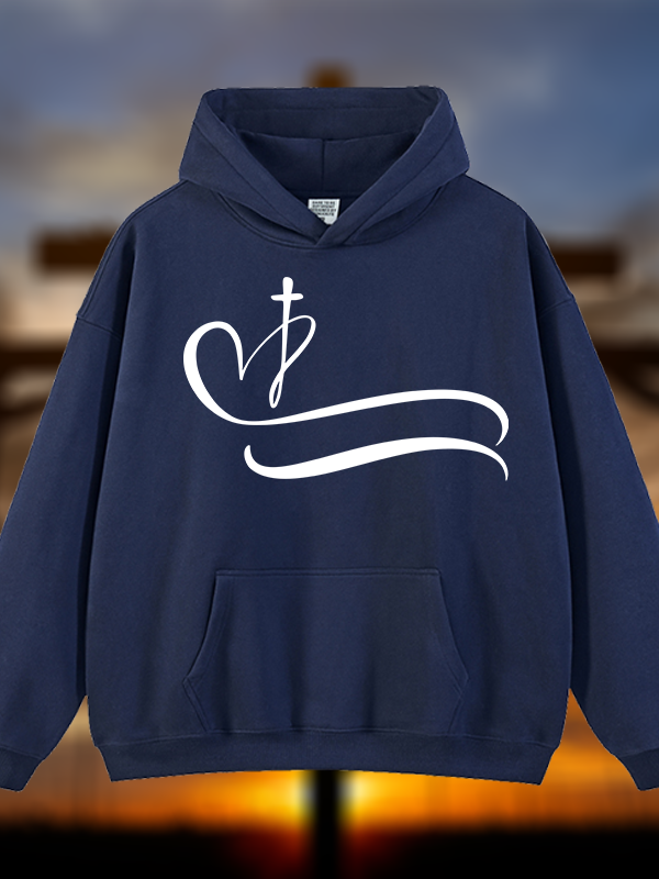 Heart Cross  Jesus God Christian Plush Fleece-Lined Hoodie
