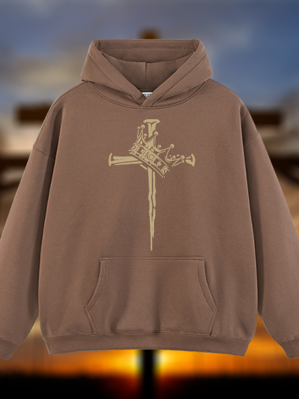 Cross Crown Jesus God Christian Plush Fleece-Lined Hoodie