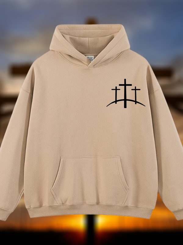 Cross Printed Jesus God Christian Plush Fleece-Lined Hoodie