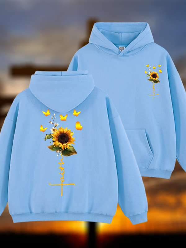 Sunflower Faith Religious Jesus God Christian Plush Fleece-Lined Hoodie