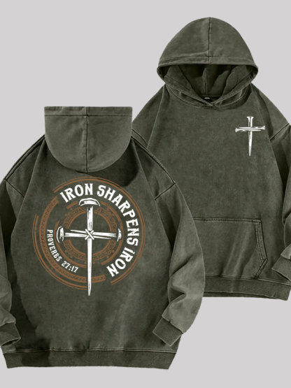 Iron Sharpens Iron - Proverbs 27:17 Jesus God Christian Washed Hoodie