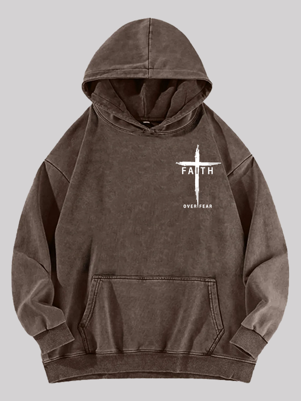 Faith Over Fear Cross Jesus God Christian Washed Hoodie
