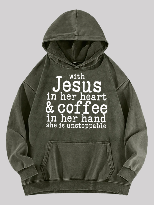 Jesus in her Heart  Jesus God Christian Washed Hoodie