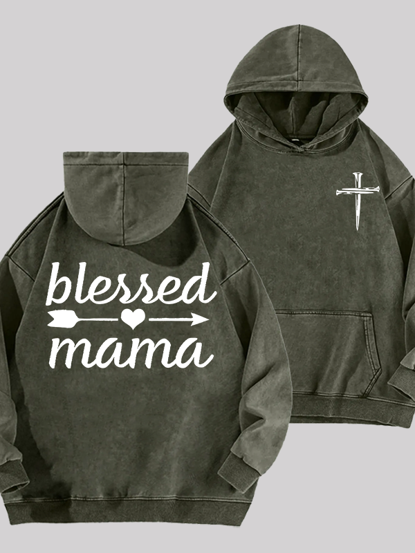 Blessed Mama Jesus God Christian Washed Hoodie