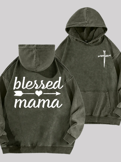 Blessed Mama Jesus God Christian Washed Hoodie